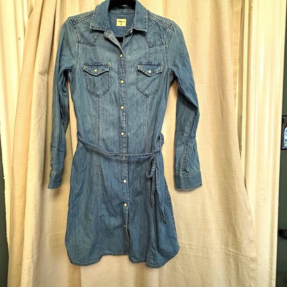 Gap 1969 Dresses & Skirts - Gap 1969 Blue Cotton Denim Western Shirt Dress, XS, Long Sleeve, Belted
